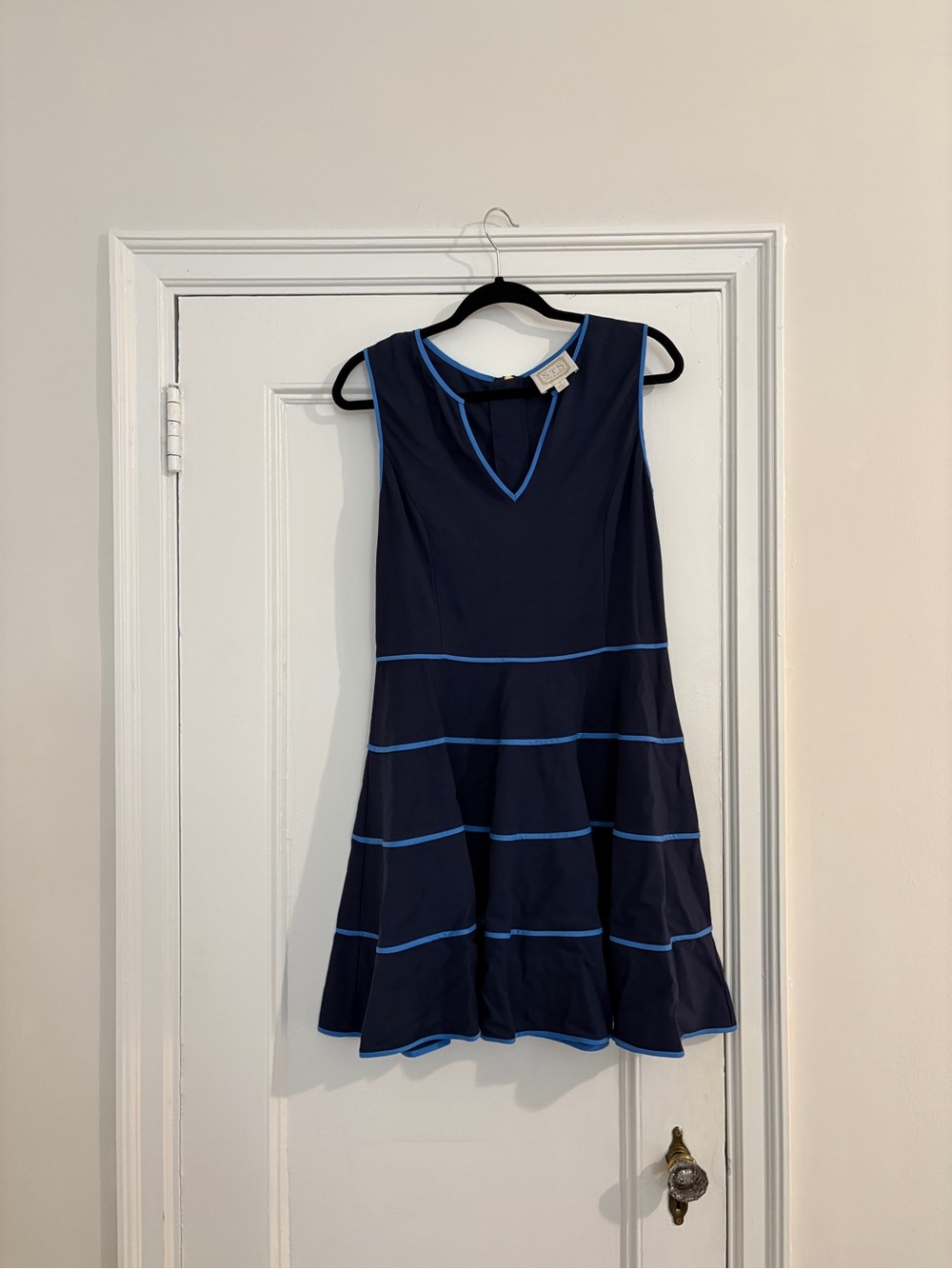 Sail to Sable Navy A-Line Dress with Bright Blue Trim